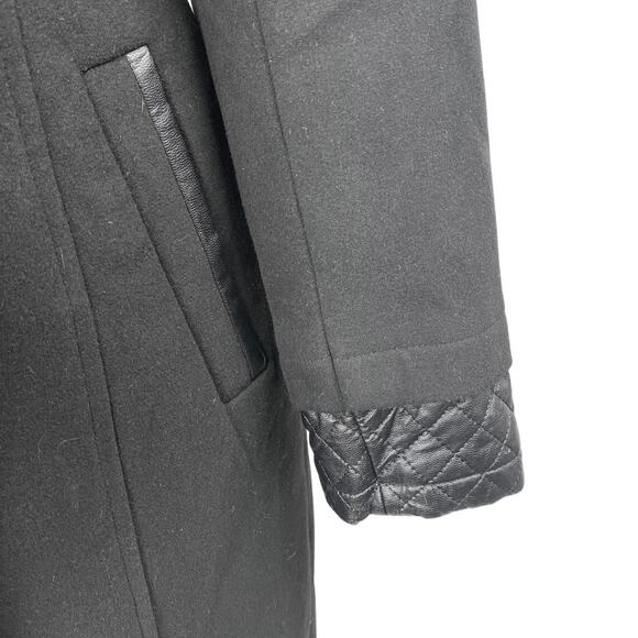 ASM Asmanto Black Zip Up Long Sleeve Wide Collar Belted Trench Coat Jacket Sz 8 - Picture 4 of 6